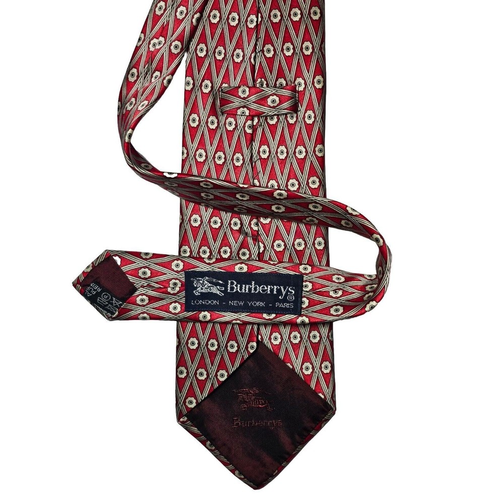 BURBERRY Mens Silk Tie Red Made in France Classic Designer Necktie